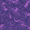Seamless random pattern with purple monstera foliage tropic ornament. Lilac background