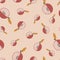 Seamless random pattern with simple cartoon apple ornament. Light pink background