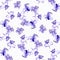 Seamless raster large illustration with blue and purple plants, based on rubber plant shape. Square floral pattern on white waterc