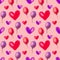 Seamless raster pattern. Watercolor background with hand drawn air ballons and hearts.