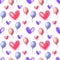 Seamless raster pattern. Watercolor background with hand drawn air balloons and hearts.