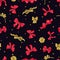 Seamless red and glittering golden bows pattern