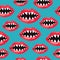 Seamless red lips pattern with shark teeth