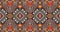 Seamless red-orange fabric pattern adorned with traditional Central Asian motifs.EP.3