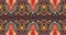 Seamless red-orange fabric pattern adorned with traditional Central Asian motifs.EP.5