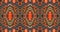 Seamless red-orange fabric pattern adorned with traditional Central Asian motifs.EP.9