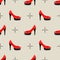 Seamless red shoes pattern. Vector illustration of woman footwear