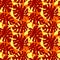 seamless red-yellow pattern of tropical leaves contours, texture