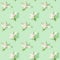 Seamless regular creative pattern with bud of dry white flower  alstroemeria on green. Pastel colors