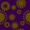 Seamless regular floral circles pattern gold on purple