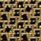 Seamless relief 3d mosaic pattern of scratched black and gold cubes and pyramidal shapes