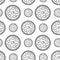 Seamless repeat food pattern with monochrome outline pizza