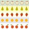 Seamless repeat fruity pattern with apples, pears, strawberries and oranges