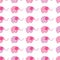 Seamless repeat pattern of baby elephants and hearts in pink and white. Happy animal geometric vector design ideal for