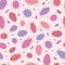 Seamless repeat pattern background of pink and purple beetles and leaves. A vector silhouette design of bugs and foliage