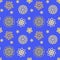 Seamless repeat pattern with bronze flowers in   on blue background. drawn fabric, gift wrap, wall art design, wrapping paper,