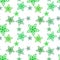 Seamless repeat pattern with green flowers in the form of an asterisk, star  on white background. drawn fabric, gift wrap, wall