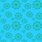 Seamless repeat pattern with green flowers in on light blye background. drawn fabric, gift wrap, wall art design, wrapping paper,