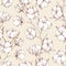 Seamless repeatable botanical pattern with soft fluffy cotton flower branches. Vintage design of endless floral