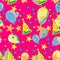 Seamless repeating pattern of balloons, caps, confetti