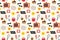 Seamless repeating pattern with cozy household items. Morning and evening routine. Vector illustration.