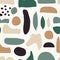 Seamless repeating pattern featuring abstract organic and geometric shapes in earthy colors. Perfect for fabric design