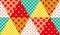 Seamless retro patchwork background pattern of triangles in rustic style. Colorful polka dots on triangles backdrop