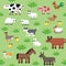 Seamless retro pixel farm animals pattern