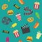 Seamless retro pixel movie pattern