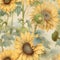 Seamless retro sunflower pattern, ai generative illustration