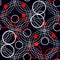 Seamless rings retro pattern. 1960s style. Red, black, white. Backgrounds textures shop eps 10