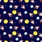 Seamless rocket pattern with ship, moon, earth, stars, stripe way. Vector kids background.