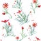 Seamless, romantic, bright floral pattern with field plants. Elegant plants scattered randomly on a white background.Vector for fa