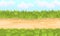 Seamless sandy road. Horizontal border composition. Summer meadow landscape. Juicy grass. Rural rustic scenery. Cartoon