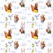 Seamless school pattern with animals, math formula, flowers. Watercolor