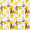 Seamless school pattern - childish animals, autumn leaves, letters. Watercolor