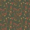 Seamless scroll floral berry pattern on green