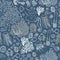 Seamless sea-ocean pattern with fishes, corals, squids, seashells etc. Hand drawn background