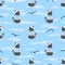 Seamless sea pattern with cartoon cat Sailor and seagulls.