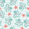 Seamless sea pattern with cute underwater animals - octopus and starfish