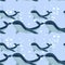 Seamless sea pattern with funny whales. Summer marina background