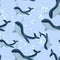 Seamless sea pattern with funny whales. Summer marina background