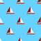 Seamless sea pattern with sailing ships and anchors on blue background. Nautical pattern. Flat design