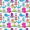 Seamless sea pattern: whale, boat, island, anchor, octopus, jell