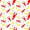 Seamless seafood pattern with boiled crayfish, lemon and dill. Crayfish food background. Great for seafood restaurant