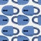 Seamless secret isolated pattern with blue simple key silhouettes. Vintage century elements on white background