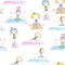 Seamless set Funny watercolor drawing of a happy girls in the yoga positions