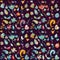 Seamless set multicolored retro flower pattern.