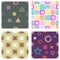 Seamless set of vector geometrical patterns with stars, triangles, circle, square endless background with hand drawn textured geom