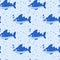 Seamless shark pattern in cartoon style. Sea, ocean theme vector illustration for kids